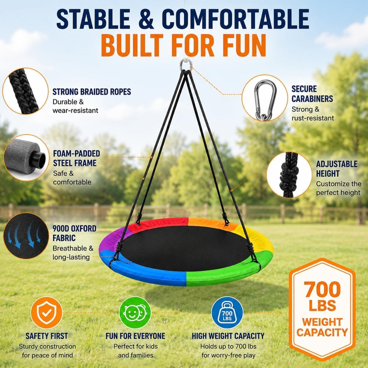 Toddler Baby Swing, Saucer Tree Swing with Multi Stranded Ropes For Outdoor & Indoor Playground &2 Additional Hanging Strap, Gym Sets, Backyard