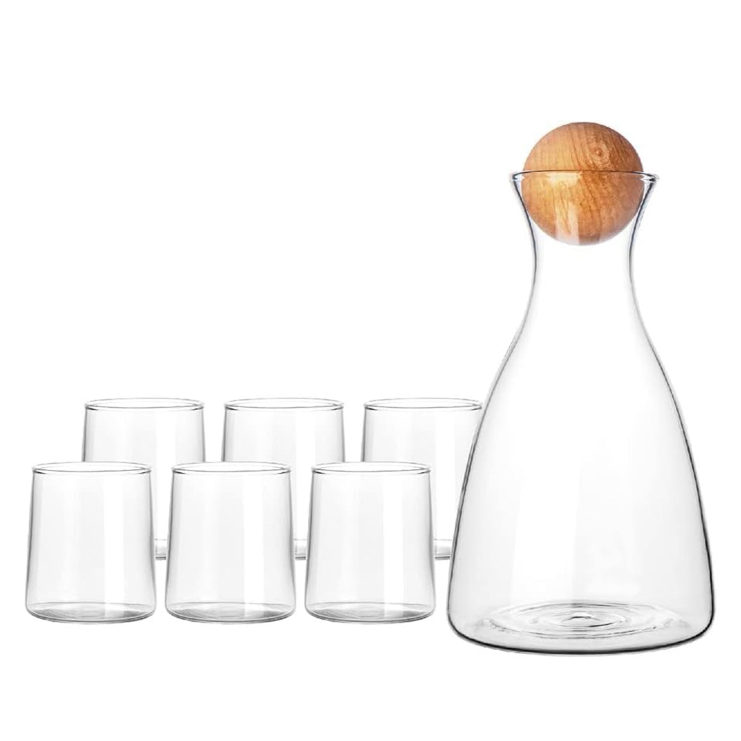 WESOUQ™ Borosilicate Glass Water Carafe with Bamboo Lid, 7 Pcs Durable Water Jug Set,