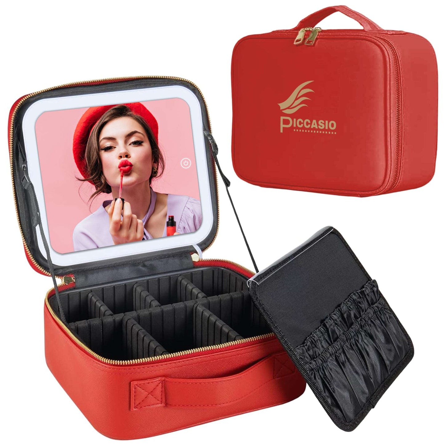 WESOUQ™ Travel Makeup Bag with Detachable Mirror,3 Color LED Adjustable Brightness, Waterproof Cosmetic Bag