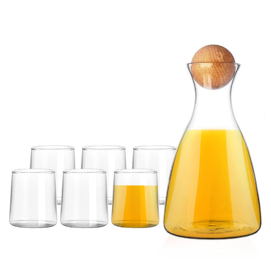 WESOUQ™ Borosilicate Glass Water Carafe with Bamboo Lid, 7 Pcs Durable Water Jug Set,