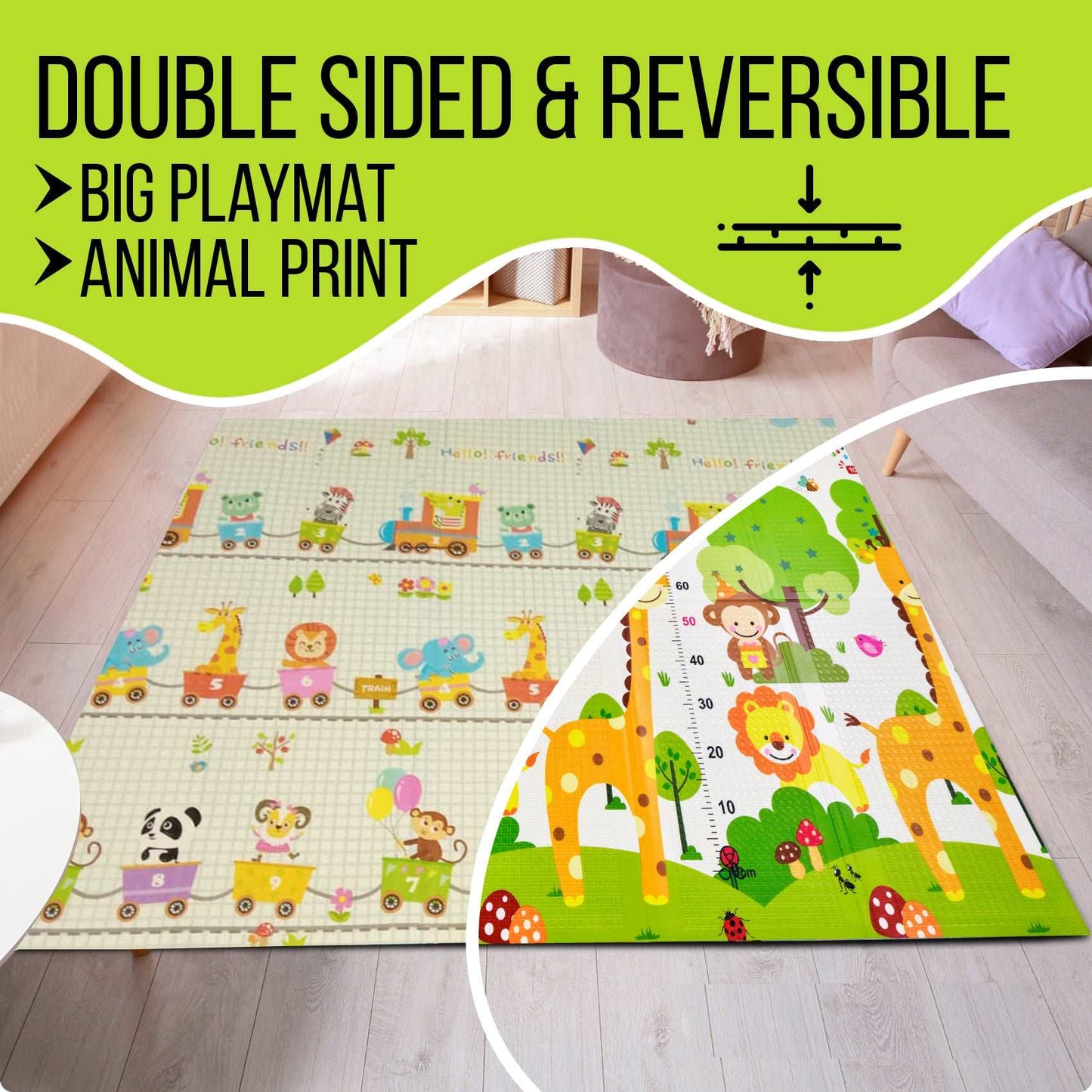 WESOUQ™ Children Play Mat Baby Crawling Mat Double-Sided Waterproof Extra Large Best For Baby