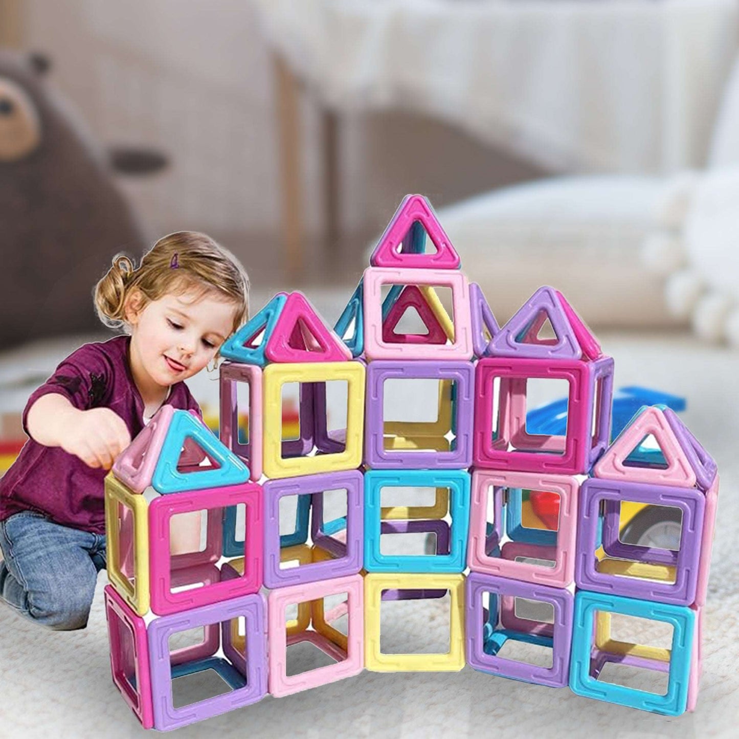 WESOUQ™ Magnetic Tiles Building Blocks Set, 78 PCSCreative 3D Magnetic Toys For Boys Girls Kids