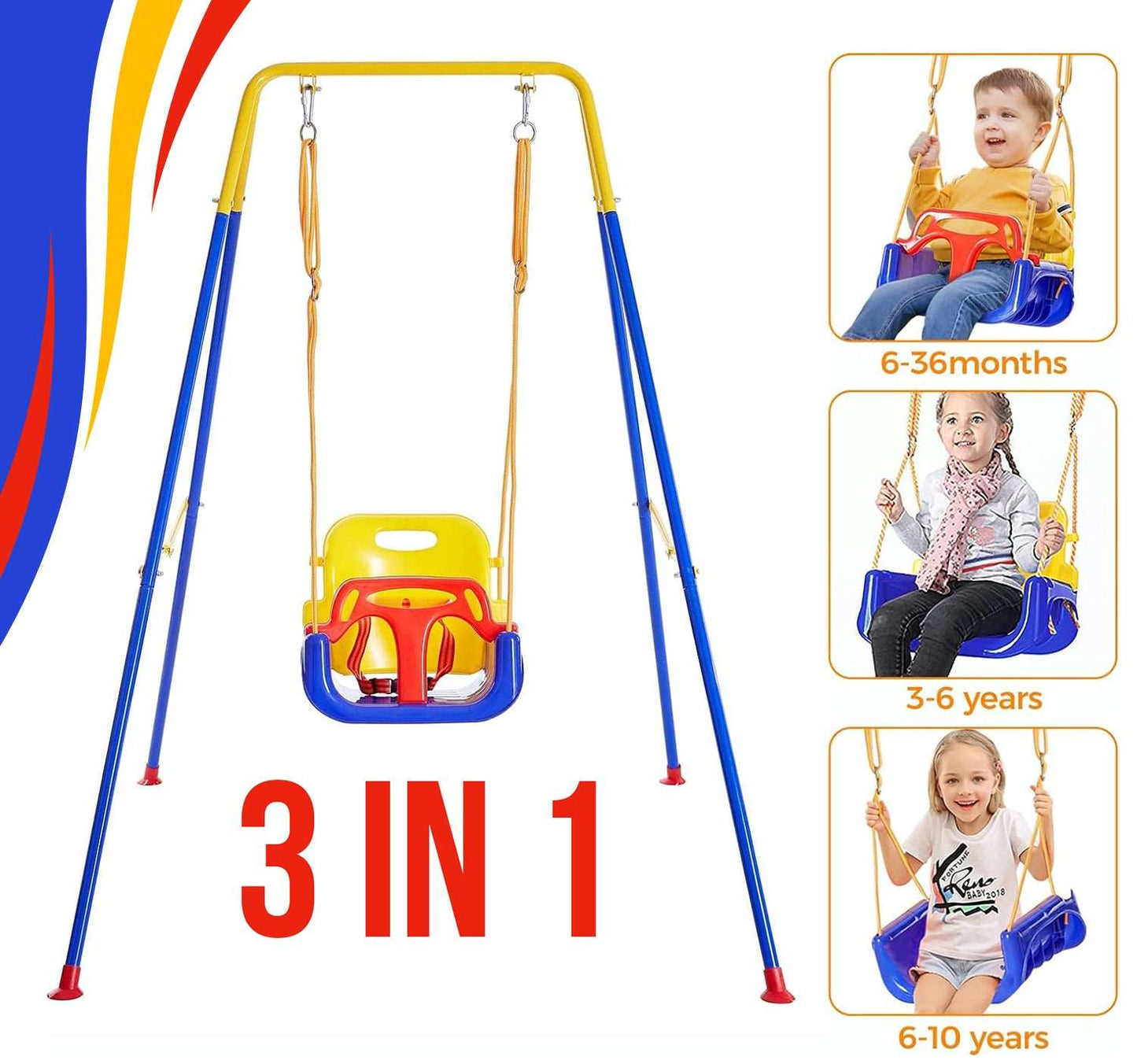 WESOUQ™ Toddler Swing Set,Folding Metal Stand & Clear Instruction, Easy to Assemble & Store (Color-E)