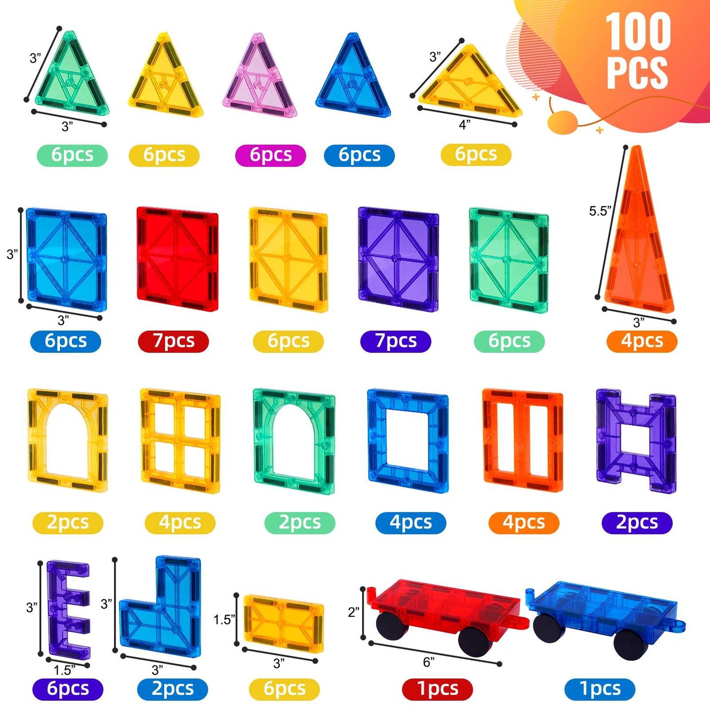 WESOUQ™ Magnetic 100-Piece  Construction Set, Montessori Toys Building Toys in Classroom Kids Toys