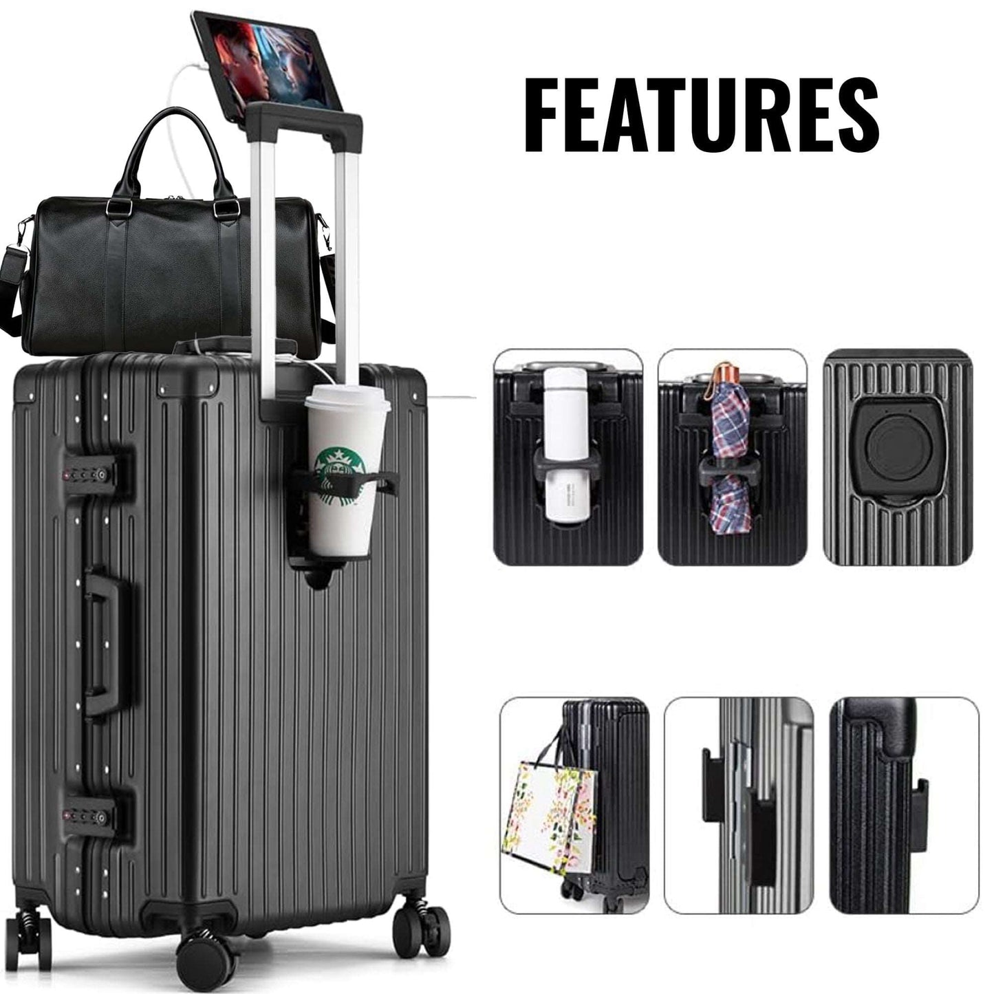 WESOUQ™ Travel Luggage with Spinner Wheels, Aluminum-framed suitcase, Laptop pocket