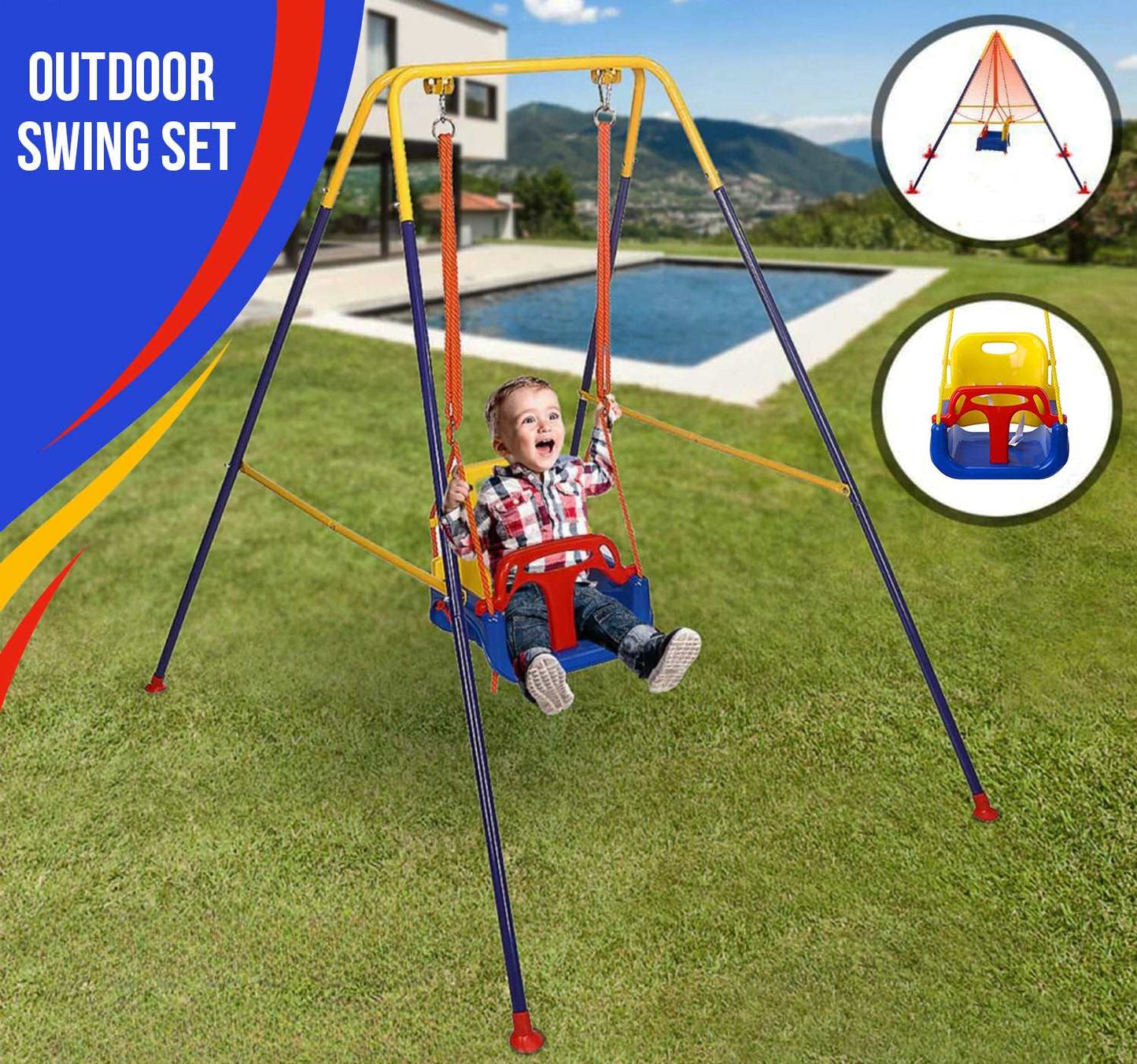 WESOUQ™ Toddler Swing Set,Folding Metal Stand & Clear Instruction, Easy to Assemble & Store (Color-E)