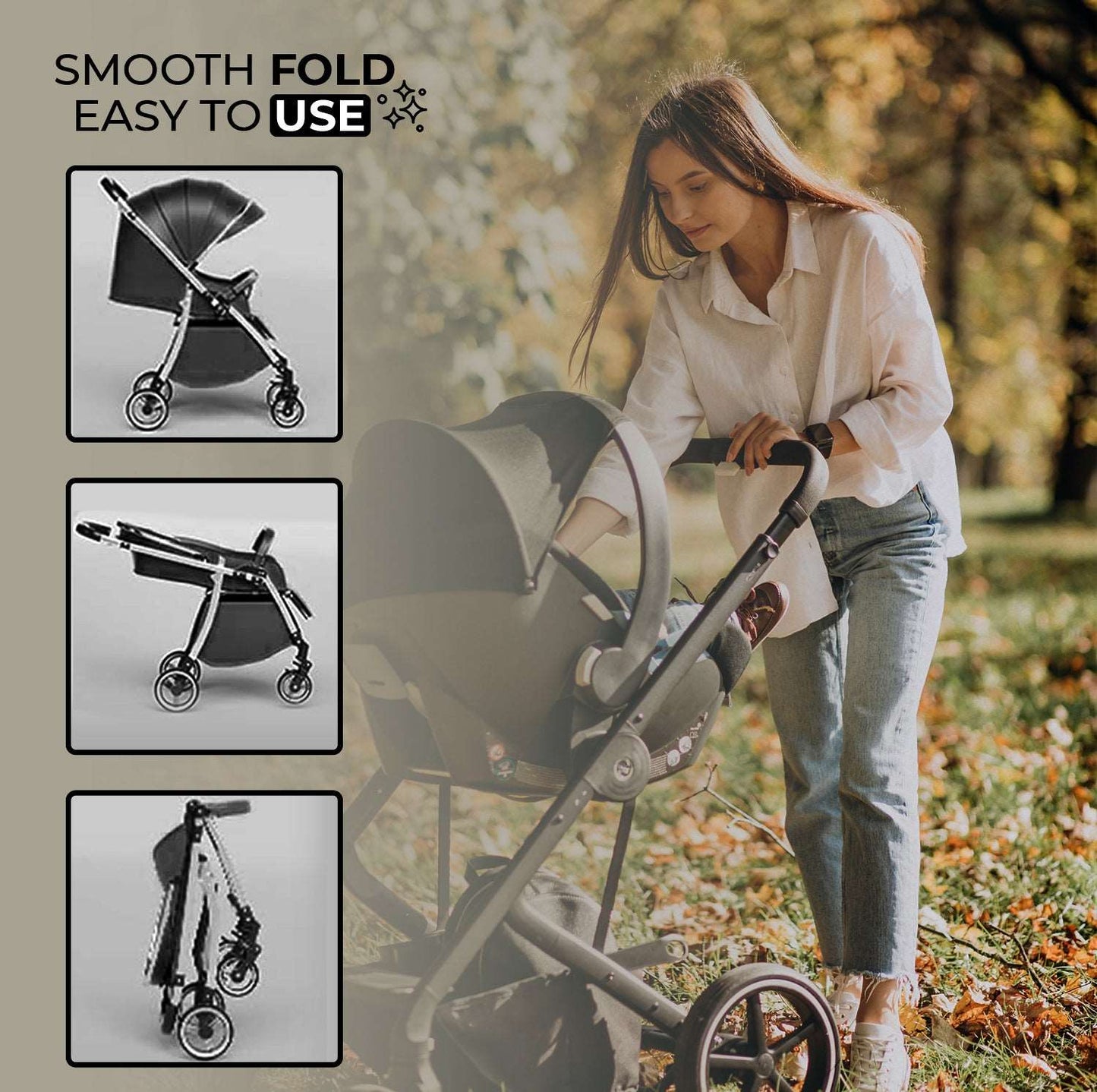 WESOUQ™ Baby Stroller Lightweight Cabin Pram and Infant Carrier Push Chair - FoldableAll