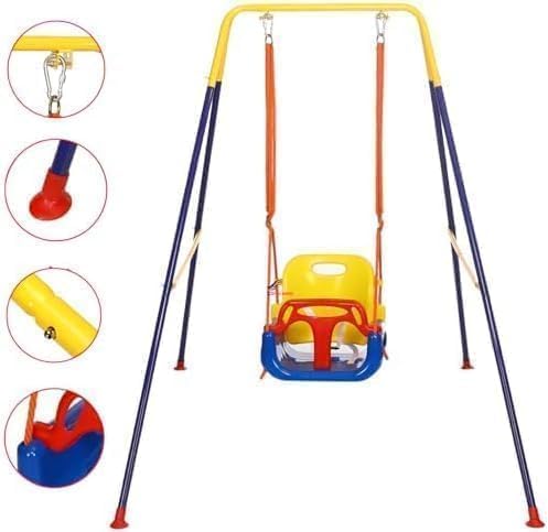 Swing Set for Backyard, Heavy Duty Kids Swing Seat, Folding Metal Stand for Indoor & Outdoor Use, Clear instruction & Easy to Assemble (colourful)