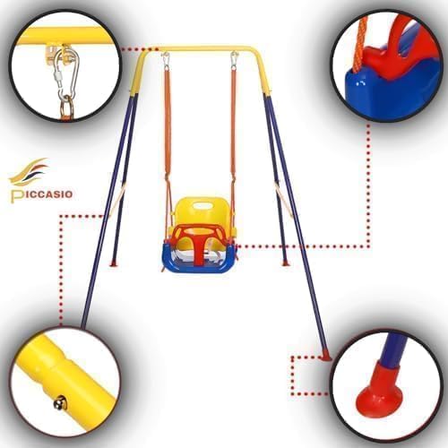 Swing Set for Backyard, Heavy Duty Kids Swing Seat, Folding Metal Stand for Indoor & Outdoor Use, Clear instruction & Easy to Assemble (colourful)