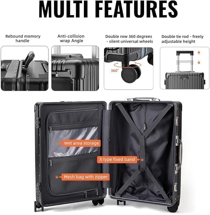 Carry-On Luggage with Spinner Wheels, Lock, USB Charging Port, Cup Holder – Lightweight Hardside Travel Trolley Suitcase with Leather Bag – Airline Approved