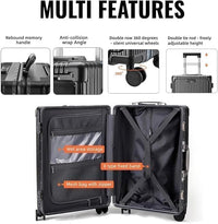 Carry-On Luggage with Spinner Wheels, Lock, USB Charging Port, Cup Holder – Lightweight Hardside Travel Trolley Suitcase with Leather Bag – Airline Approved