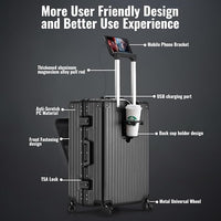 Carry-On Luggage with Spinner Wheels, Lock, USB Charging Port, Cup Holder – Lightweight Hardside Travel Trolley Suitcase with Leather Bag – Airline Approved