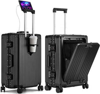 Carry-On Luggage with Spinner Wheels, Lock, USB Charging Port, Cup Holder – Lightweight Hardside Travel Trolley Suitcase with Leather Bag – Airline Approved