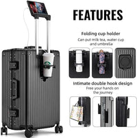 Carry-On Luggage with Spinner Wheels, Lock, USB Charging Port, Cup Holder – Lightweight Hardside Travel Trolley Suitcase with Leather Bag – Airline Approved