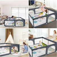 180x150 Baby Playpen with Mat,2 Pull Rings & Balls Foldable Indoor & Outdoor Toddler Play Yard Activity Center with Soft Foam Bumpers & Breathable Mesh Sides