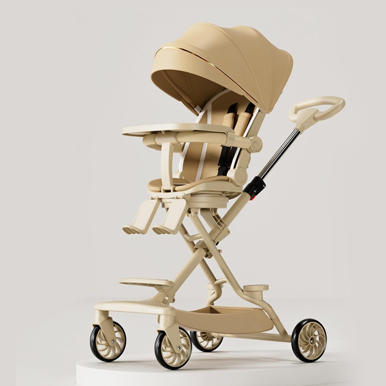 Baby Stroller, Convertible Travel Strollers, Two-Way Foldable Cabin Stroller with 5-Point Harness & SunShade, Extra Storage - Child Tray with Musical Wheel, Full-Size Toddler Strollers