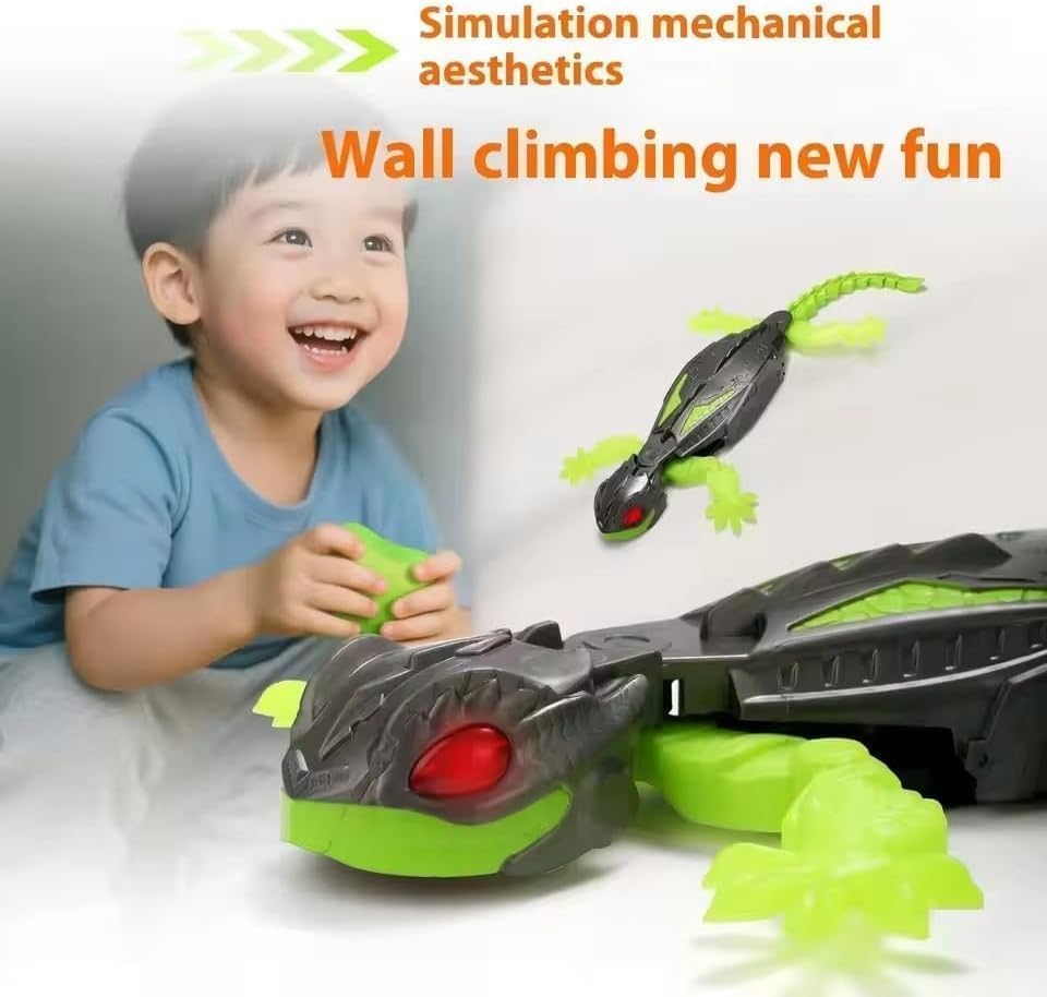 Wall Climbing Lizard Robot Toy with Remote Control, LED Eyes & USB Charging, RC Vertical Crawling Gecko Toy for Kids, Realistic Climbing Prank Toy for Boys & Girls Ages 6+