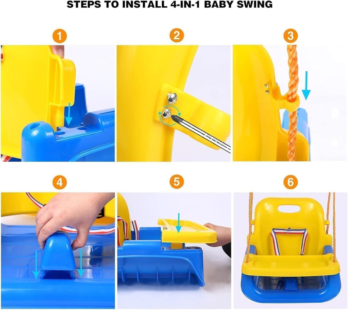 MONOCUS™ 3 in 1 Plastic Swing for kids, Durable & Sturdy, Indoor & Outdoor Multifunctional Baby Swing, Non-Toxic Heavy Duty Seat Hanging Swing for Playground, Infants, Toddler, childern, Eco-Friendly