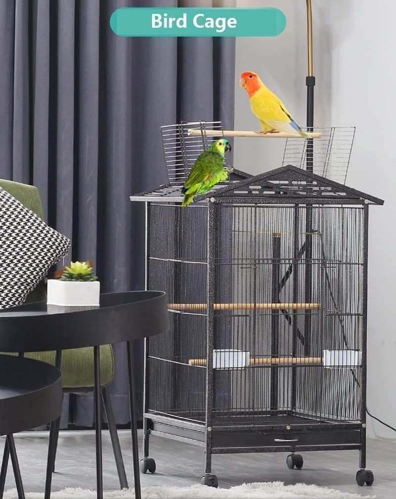 Bird Cage with Rolling Stand – 38" Large Metal Parrot Aviary for Indoor Small & Medium Birds – Macaws, Budgies, Pigeons, Cockatiels – Open Top Design with Perch & Feeding Bowls