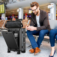 Carry-On Luggage with Spinner Wheels, Lock, USB Charging Port, Cup Holder – Lightweight Hardside Travel Trolley Suitcase with Leather Bag – Airline Approved