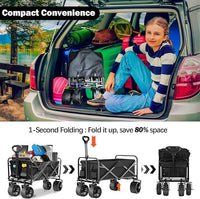 MONOCUS 150 kg Collapsible Folding Wagon, Portable Large Trolley cart, Bearing Heavy Capacity Beach Garden Shopping Carts & Stroller Wagon, Utility Adjustable Handle Outdoor Camping with Heavy Wheels
