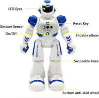 Smart RC Robot Toy for Kids with Gesture Control, Remote Control, Music, LED Lights, Programmable Dancing Talking Robot, USB Rechargeable Educational Robot for Boys & Girls Ages 6+