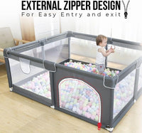 Baby Playpen with Mat 120 * 120, Play Yard for Babies and Toddlers, Safety Baby Fence, Indoor & Outdoor Kids Activity Play Center with 2 Pull Rings, 1 Mat, Anti-Slip Suckers and 2 Zipper Gate