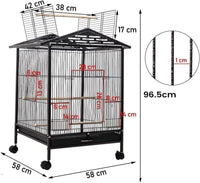 Bird Cage with Rolling Stand – 38" Large Metal Parrot Aviary for Indoor Small & Medium Birds – Macaws, Budgies, Pigeons, Cockatiels – Open Top Design with Perch & Feeding Bowls