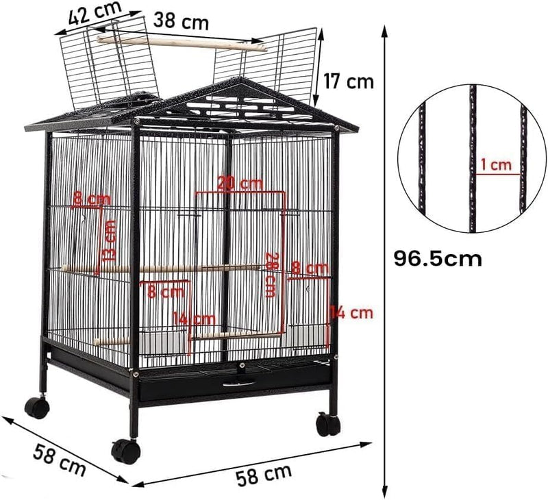 Bird Cage with Rolling Stand – 38" Large Metal Parrot Aviary for Indoor
