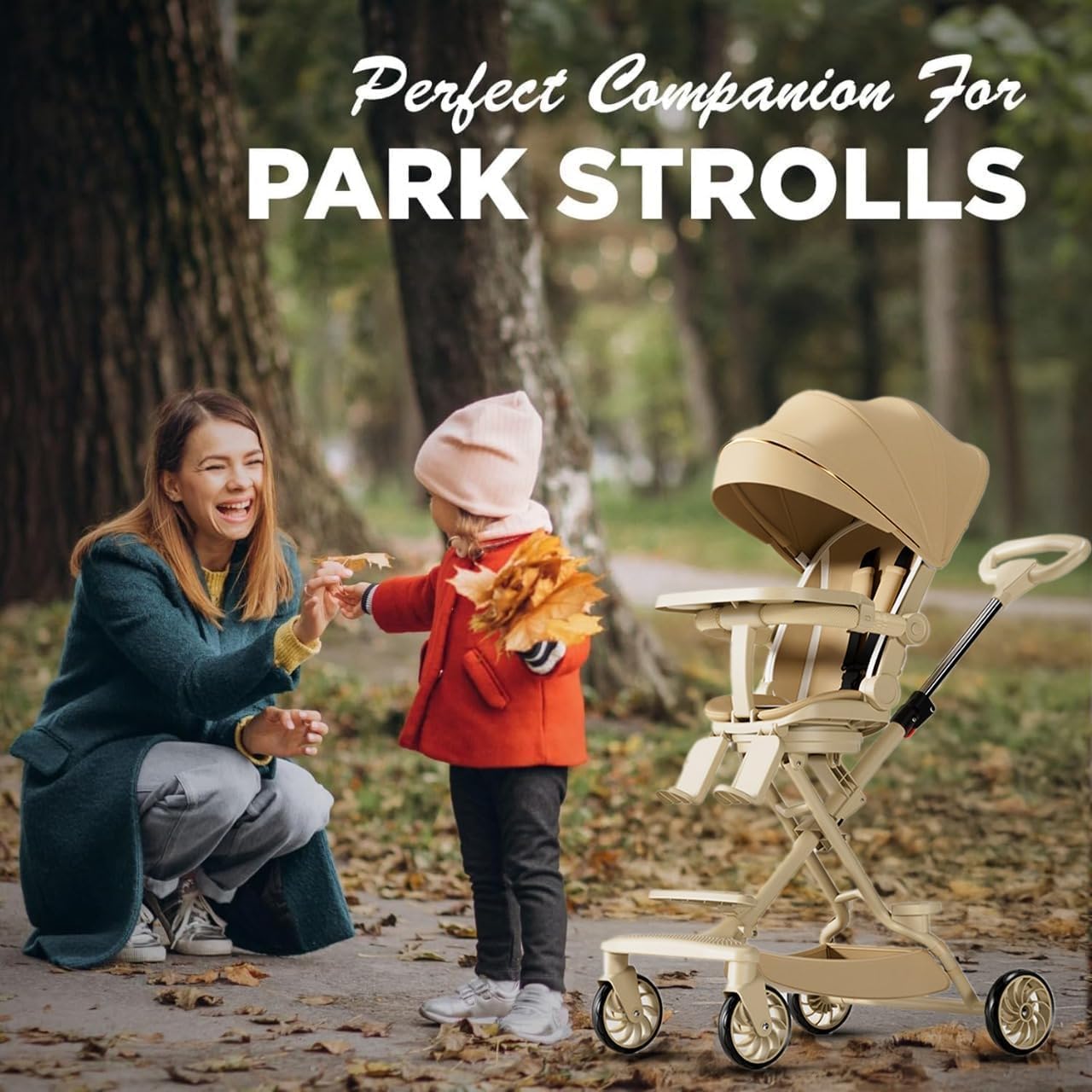 Baby Stroller, Convertible Travel Strollers, Two-Way Foldable Cabin Stroller with 5-Point Harness & SunShade, Extra Storage - Child Tray with Musical Wheel, Full-Size Toddler Strollers