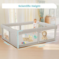 Baby Playpen with Mat 120 * 120, Play Yard for Babies and Toddlers, Safety Baby Fence, Indoor & Outdoor Kids Activity Play Center with 2 Pull Rings, 1 Mat, Anti-Slip Suckers and 2 Zipper Gate