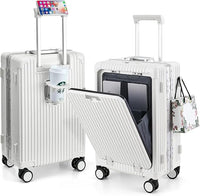 Carry-On Luggage with Spinner Wheels, Lock, USB Charging Port, Cup Holder – Lightweight Hardside Travel Trolley Suitcase with Leather Bag – Airline Approved
