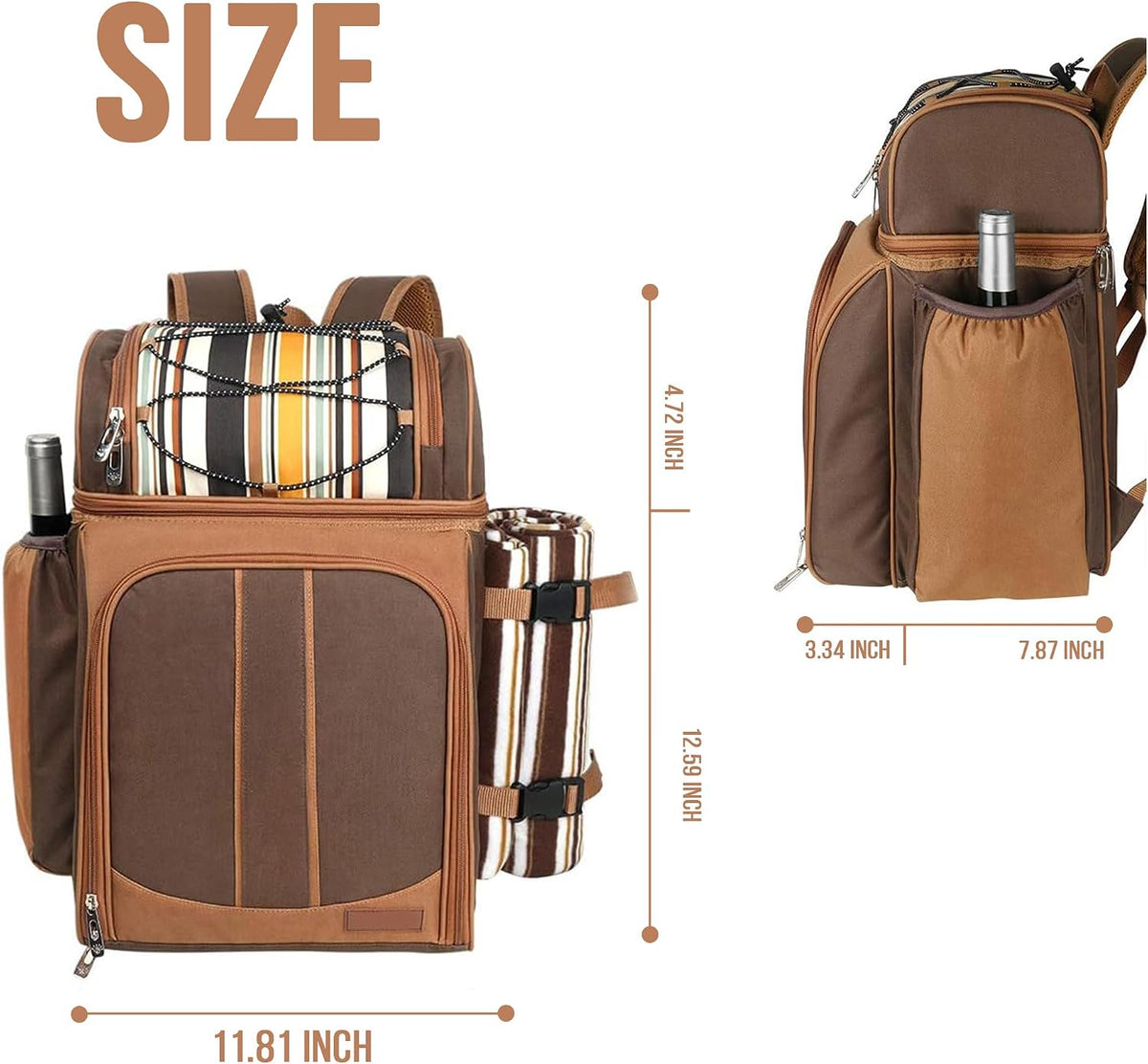 Picnic Backpack for Camping, Leakproof Insulated Cooler Bag with Wine Holder, Ice packs, Blanket, Cutlery Set & More - Lightweight & Spacious Picnic Basket for Beach, Travel