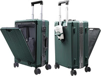 Carry-On Luggage with Spinner Wheels, Lock, USB Charging Port, Cup Holder – Lightweight Hardside Travel Trolley Suitcase with Leather Bag – Airline Approved