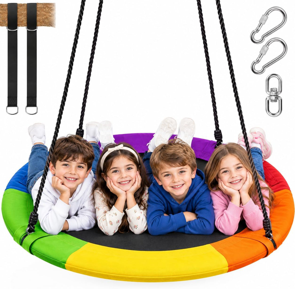 Toddler Baby Swing, Saucer Tree Swing with Multi Stranded Ropes For Outdoor & Indoor Playground &2 Additional Hanging Strap, Gym Sets, Backyard