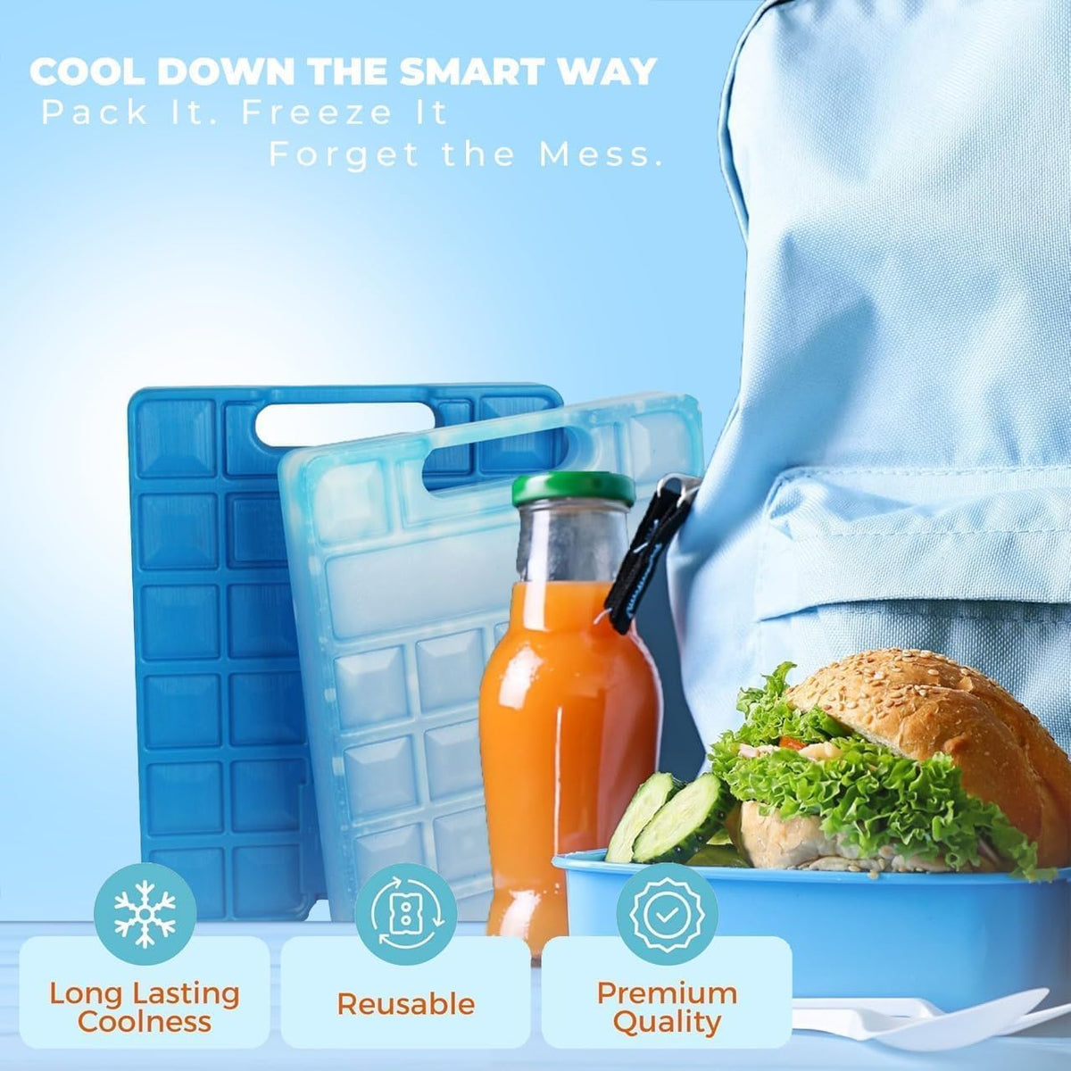 Ice Packs – 2PCS Reusable Freezer Cooling Blocks for Lunch Box, Cooler, Picnic, Travel, Outdoor & Camping – Safe, Leakproof & Long-Lasting Cold