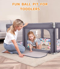 180x150 Baby Playpen with Mat,2 Pull Rings & Balls Foldable Indoor & Outdoor Toddler Play Yard Activity Center with Soft Foam Bumpers & Breathable Mesh Sides (small playpen with pull rings)