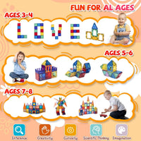100-Piece Magnetic Tiles Building Blocks for Kids – STEM Educational Toys for Ages 3 4 5 6 7 8 Year Old, Preschool Learning Construction Set for Boys & Girls – Creative Montessori Sensory Play