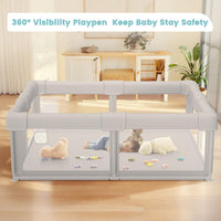 Baby Playpen with Mat 120 * 120, Play Yard for Babies and Toddlers, Safety Baby Fence, Indoor & Outdoor Kids Activity Play Center with 2 Pull Rings, 1 Mat, Anti-Slip Suckers and 2 Zipper Gate