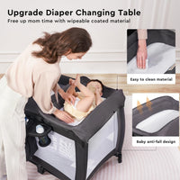 Baby Bed, Foldable Bedside Sleeper & Playard, 5 in 1 Bassinet & Crib, Travel Nursery Center With Toys & Music Box,Baby cot & Playpen Newborn Diaper Changing Table