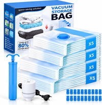 20 Vacuum Storage Bags with Electric Pump – Space Saver for Clothes, Travel Vacuum Bag Set with 6 Small, 6 Medium, 5 Large & 3 Jumbo Compression Bags for Packing, Blankets, Pillows & Home
