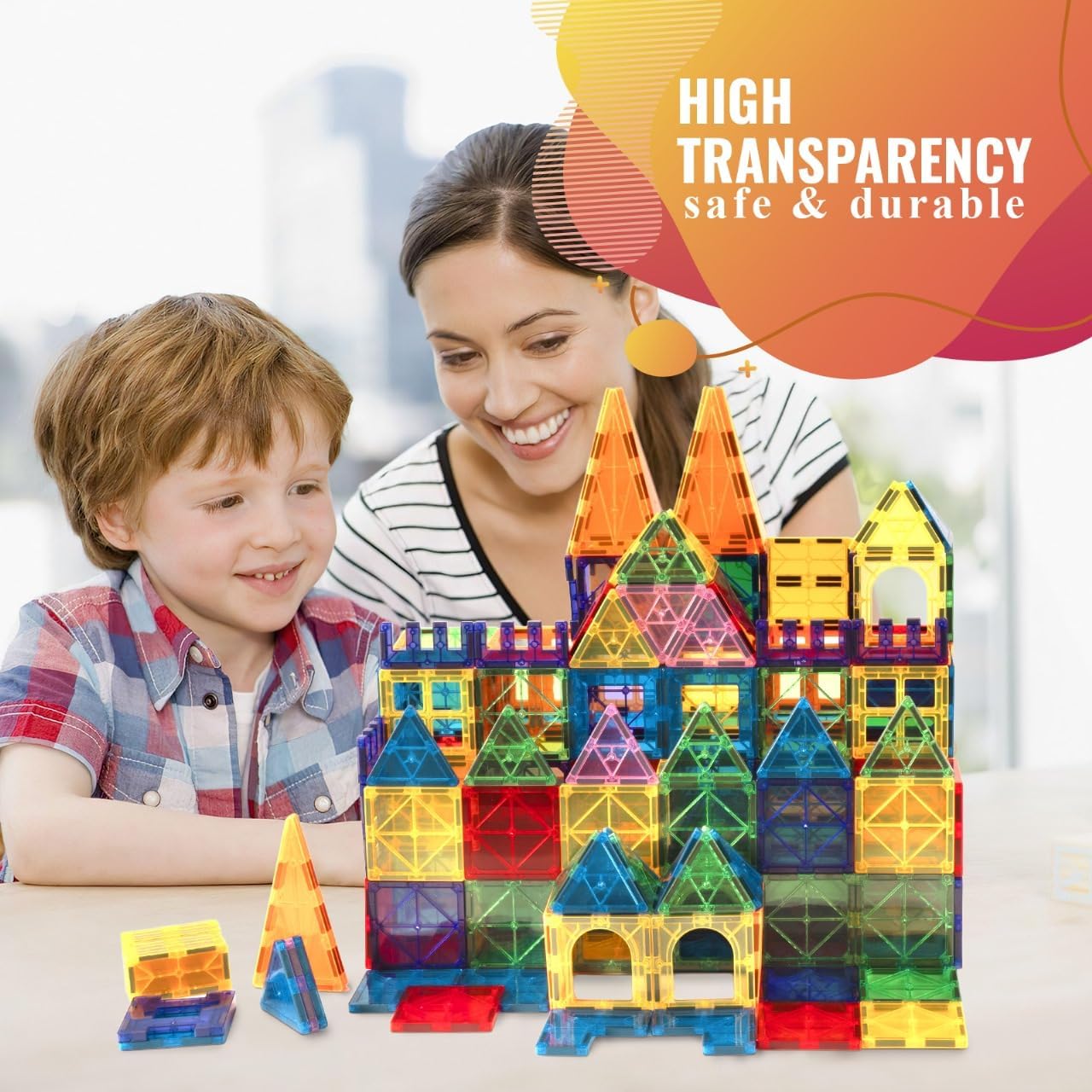 100-Piece Magnetic Tiles Building Blocks for Kids – STEM Educational Toys for Ages 3 4 5 6 7 8 Year Old, Preschool Learning Construction Set for Boys & Girls – Creative Montessori Sensory Play