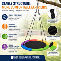 Toddler Baby Swing, Saucer Tree Swing with Multi Stranded Ropes For Outdoor & Indoor Playground &2 Additional Hanging Strap, Gym Sets, Backyard