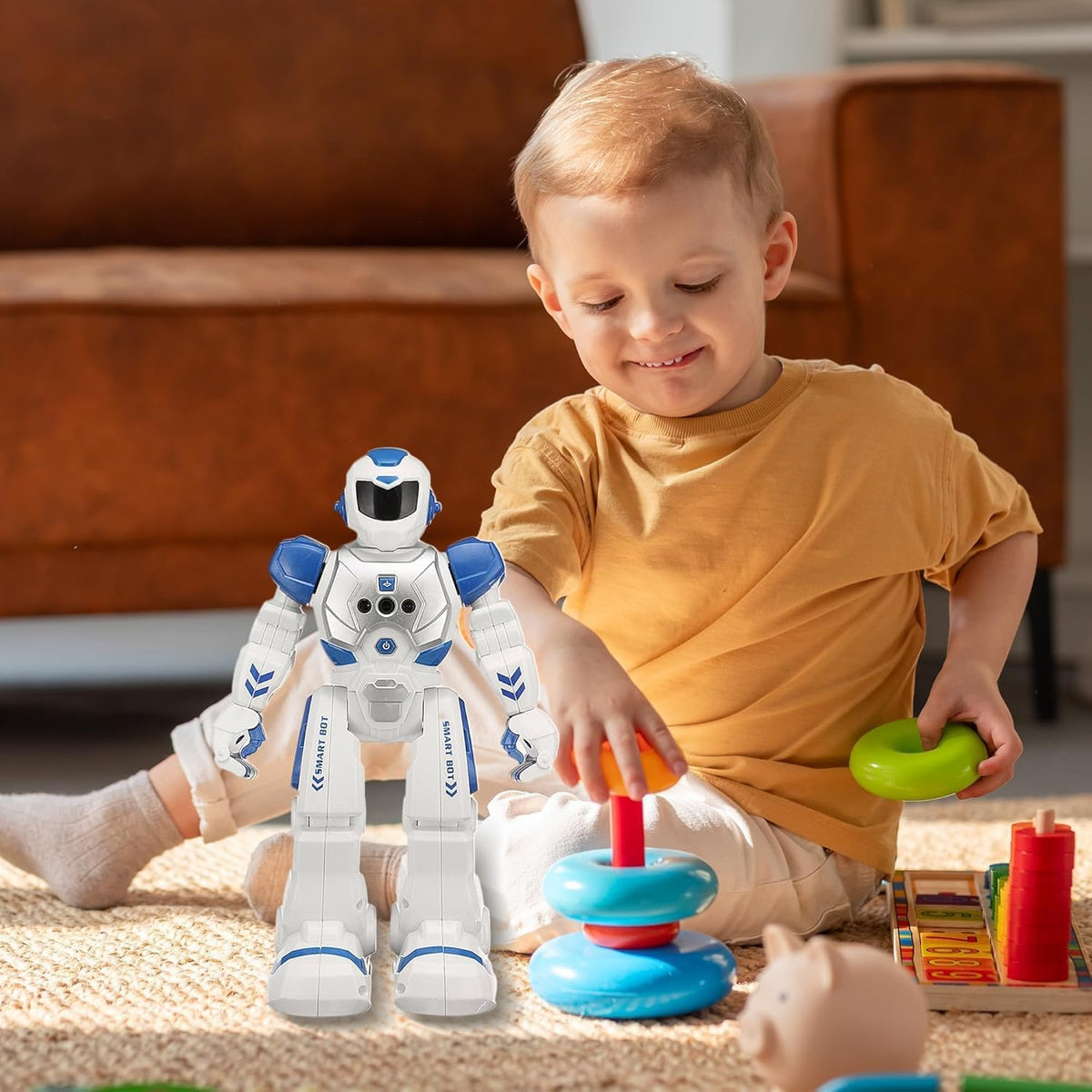 Smart RC Robot Toy for Kids with Gesture Control, Remote Control, Music, LED Lights, Programmable Dancing Talking Robot, USB Rechargeable Educational Robot for Boys & Girls Ages 6+