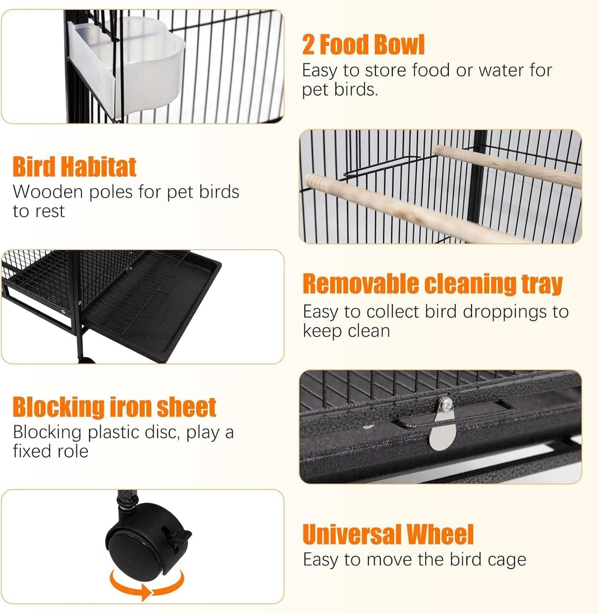 Bird Cage with Rolling Stand – 38" Large Metal Parrot Aviary for Indoor Small & Medium Birds – Macaws, Budgies, Pigeons, Cockatiels – Open Top Design with Perch & Feeding Bowls