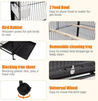 Bird Cage with Rolling Stand – 38" Large Metal Parrot Aviary for Indoor Small & Medium Birds – Macaws, Budgies, Pigeons, Cockatiels – Open Top Design with Perch & Feeding Bowls