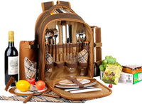 Picnic Backpack for Camping, Leakproof Insulated Cooler Bag with Wine Holder, Ice packs, Blanket, Cutlery Set & More - Lightweight & Spacious Picnic Basket for Beach, Travel