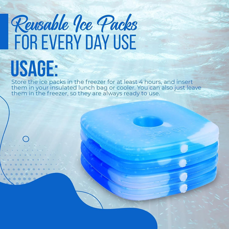 Reusable Ice Packs for Lunch Box – Ultra-Thin & Long-Lasting Freezer Blocks for Work, School, Picnic, Camping & Cooler Bags (Set of 4)