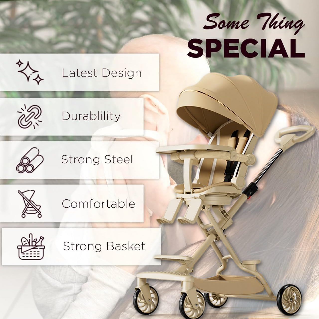 Baby Stroller, Convertible Travel Strollers, Two-Way Foldable Cabin Stroller with 5-Point Harness & SunShade, Extra Storage - Child Tray with Musical Wheel, Full-Size Toddler Strollers