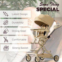 Baby Stroller, Convertible Travel Strollers, Two-Way Foldable Cabin Stroller with 5-Point Harness & SunShade, Extra Storage - Child Tray with Musical Wheel, Full-Size Toddler Strollers